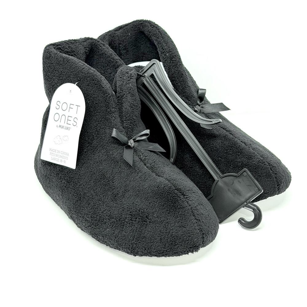 Soft Ones by Muk Luks Women Bootie Slippers Black Size L 8-9 New Cozy Plush